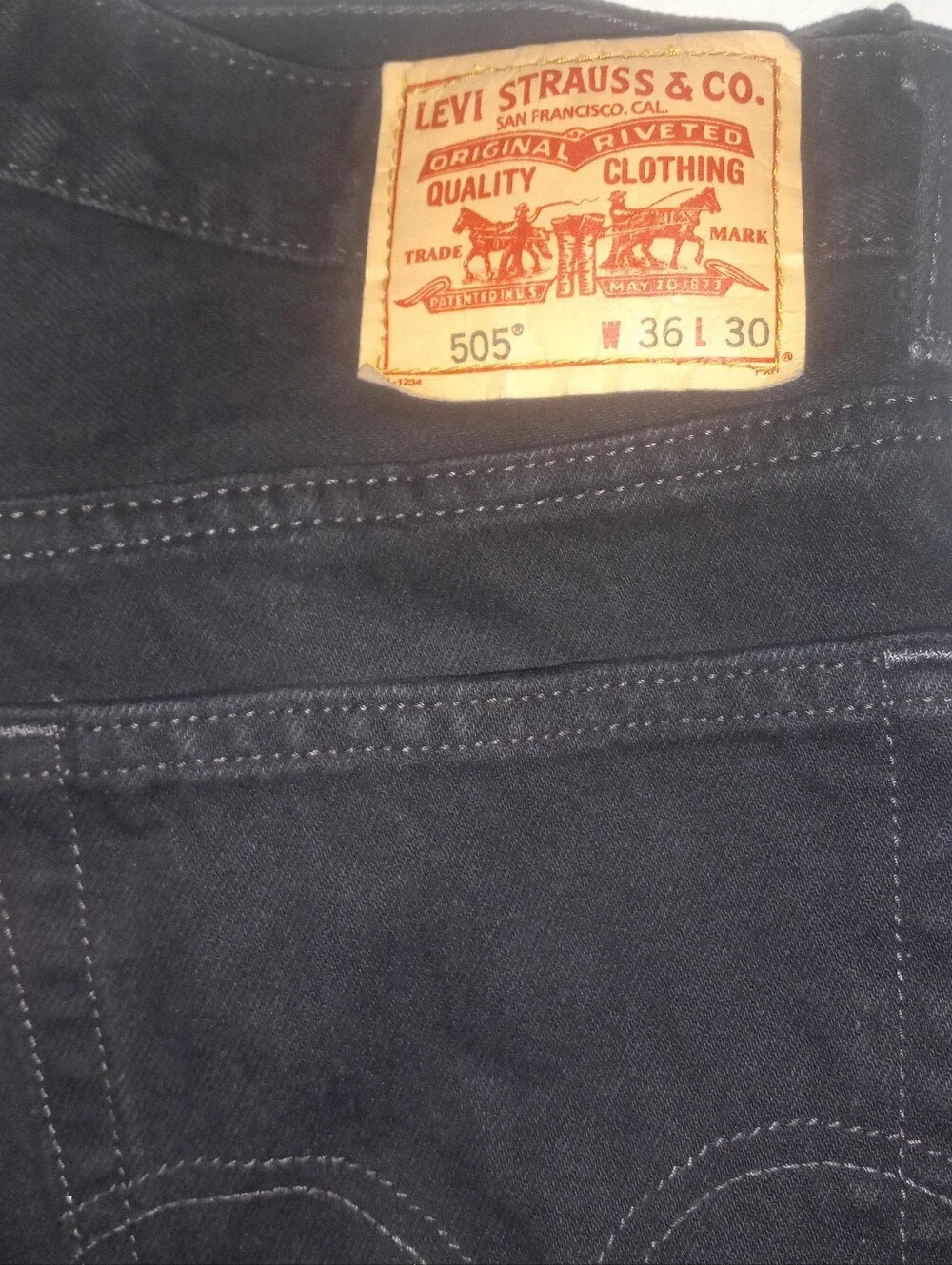 Levi's 505 Regular Fit Black Denim Jeans Mens 36x30